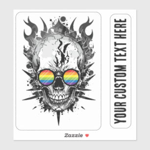 Cool Grunge Rainbow Pride Skull Flames Sticker