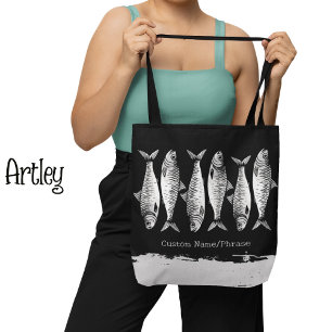 Cool Grunge Sardine Art Vis Tekeningen Woordennaam Draagtas