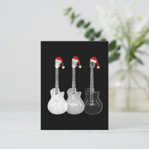Cool Guitar Santa Black en White Feestdagenkaart