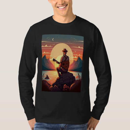 Cool Guitarist Father Dad Playing Guitar In Sunset T-shirt (Voorkant)