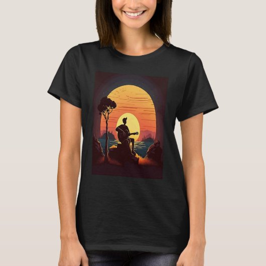 Cool Guitarist Father Dad Playing Guitar In Sunset T-shirt (Voorkant)
