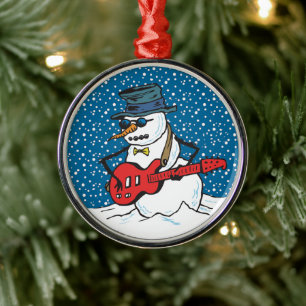 Cool Guitarist Snowman Ornaments Metalen Ornament
