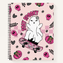 Cool Halloween Ghost op Skateboard Pink