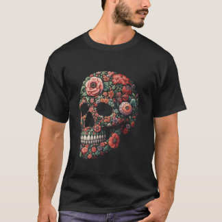 Cool Halloween schedel in bloemenkunst stijl Hallo T-shirt