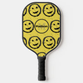 Cool Happy Smilling gele Monogram gezichtspatroon Pickleball Paddle (Voorkant)