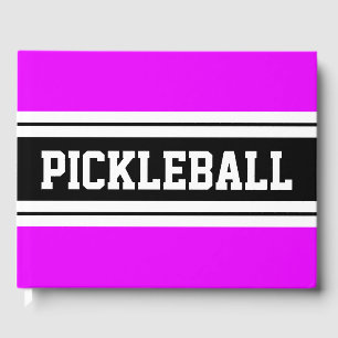 Cool Helder Roze Wit Zwart Strepen PICKLEBALL Gastenboek