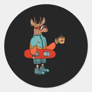 Cool hert met een snowboard, skiet hellingen, slur ronde sticker