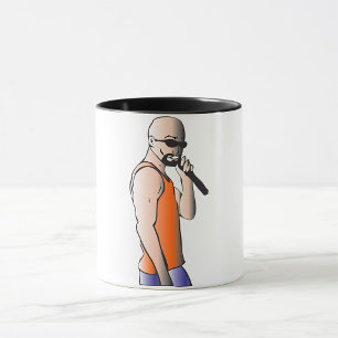 Cool Hip Hop Bald Guy Singer met Microfoon Mok