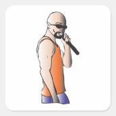 Cool Hip Hop Bald Guy Singer met Microfoon Vierkante Sticker (Voorkant)