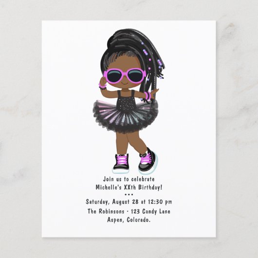 Cool Hip Hop Rap Tutu Meisje Verjaardagsfeestje Flyer (Voorkant)