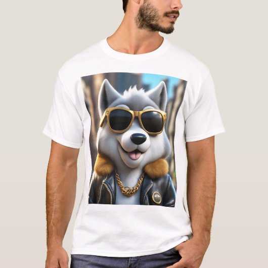 Cool, hip, trendy pluizige wolf t-shirt (Voorkant)