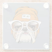 Cool Hipster Bulldog Glazen Onderzetter (Achterkant)