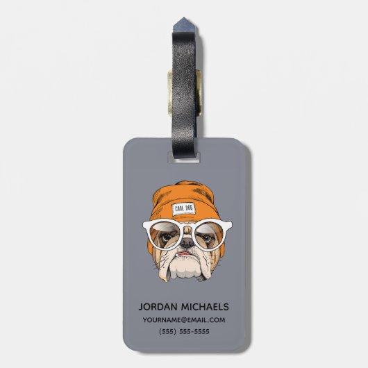Cool Hipster Bulldog | Jouw namen toevoegen Bagagelabel (Achterkant verticaal)