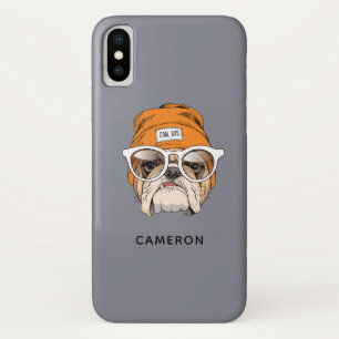 Cool Hipster Bulldog   Jouw namen toevoegen iPhone X Hoesje