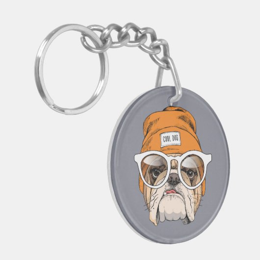 Cool Hipster Bulldog Sleutelhanger (Voorkant Links)