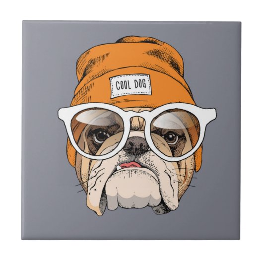 Cool Hipster Bulldog Tegeltje (Voorkant)