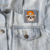 Cool Hipster Bulldog Vierkante Button 5,1 Cm (In situ)