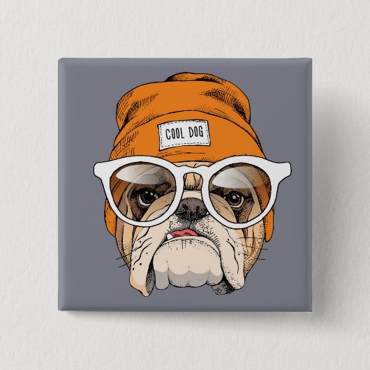 Cool Hipster Bulldog Vierkante Button 5,1 Cm (Voorkant)