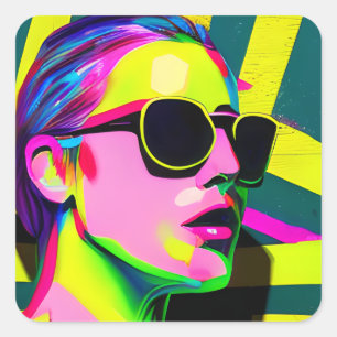 Cool Hipster in Zonnebril Moderne Kunst Vierkante Sticker