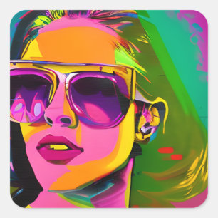 Cool Hipster in Zonnebril Unieke Moderne Kunst Vierkante Sticker