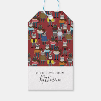Cool Hipster kat patroon | Jouw namen toevoegen Cadeaulabel