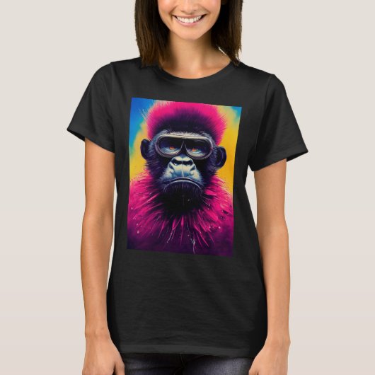 Cool Hipster Kleurrijke Gorilla Illustratie Grafis T-shirt (Voorkant)