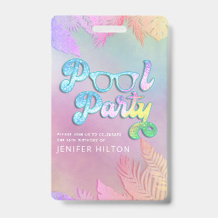 Cool holografisch tropisch bladeren script pool pa badge