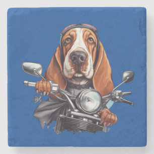 Cool hond motorrijder, schattige basset hound hond stenen onderzetter