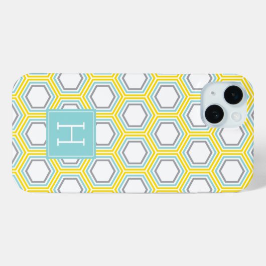 Cool Honeycomb Pattern en Aqua Monogram Case-Mate iPhone Case (Achterkant (horizontaal))