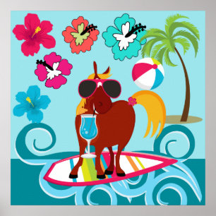 Cool Horse Surfer Poster