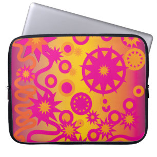 Cool Hot Pink Oranje Girly Stars Circles Patroon Laptop Sleeve