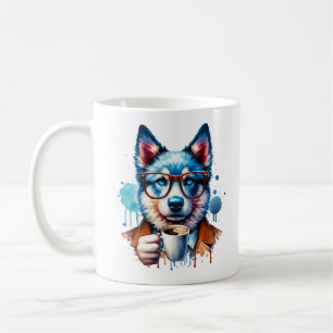 Cool Husky met Koffie – Hipster Dog Art Mok