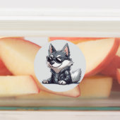 Cool Husky – Stijlvolle Badass Hond in Lederen Jas Labels (Aangebracht)