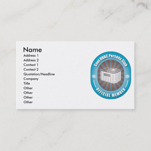 Cool HVAC Persons Club Visitekaartje (Voorkant)