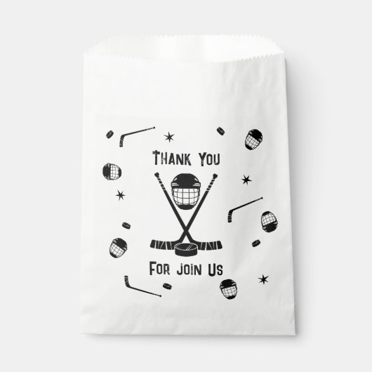 Cool Ice Hockey Zwart-wit Verjaardagsfeest Bedankzakje (Voorkant)