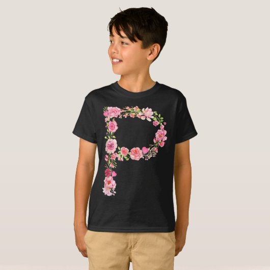 Cool Initial Alphabet Monogram Flowers Floral Lett T-shirt (Voorkant volledig)