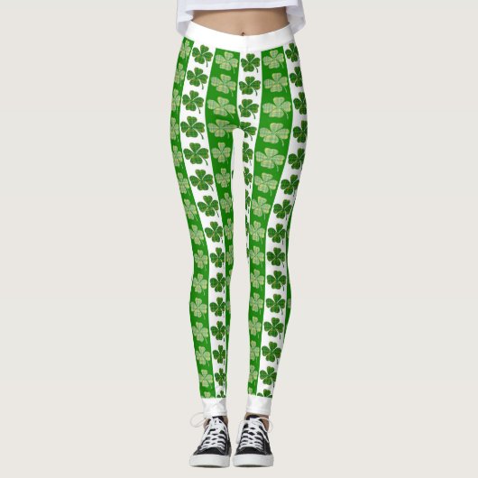 Cool Irish Shamrock Bright White Heart Leggings (Voorkant)