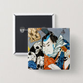 Cool japanese krijger held samurai skull art vierkante button 5,1 cm (Voorkant /achterkant)