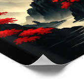 Cool Japanese Pagoda Castle Mountain Landscape Gra Poster (Hoek)