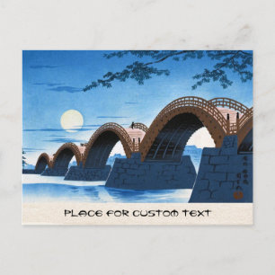 Cool japans geweldige brug waterlans nacht maan briefkaart