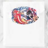 Cool Japans Samurai Koi Karper rood tattoo Ovale Sticker (Tas)