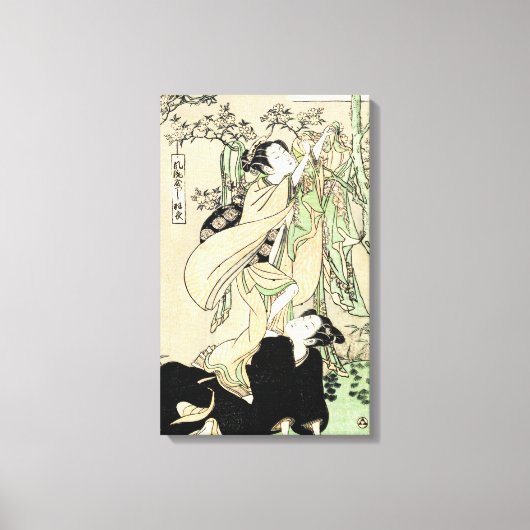 Cool japans  ukiyo-e scroll twee geishas canvas afdruk (Voorkant)