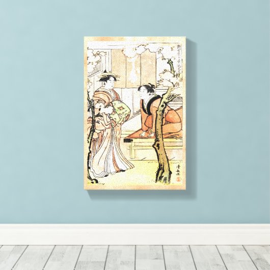 Cool japans  ukiyo-e twee geisha scroll canvas afdruk (Insitu (Houten vloer))