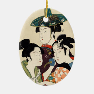 Cool japans vintage ukiyo-e trio lady geisha art keramisch ornament