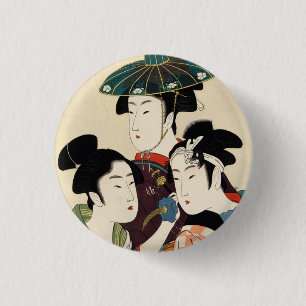 Cool japans vintage ukiyo-e trio lady geisha art ronde button 3,2 cm