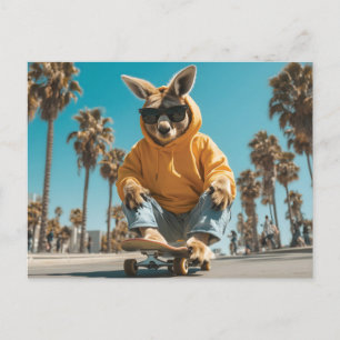 Cool Kangaroo in zonnebril op een skateboard Feestdagenkaart