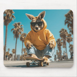 Cool Kangaroo in zonnebril op een skateboard Muismat