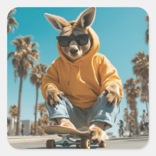 Cool Kangaroo in zonnebril op een skateboard Vierkante Sticker