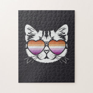 Cool kat met lesbische vlag bril grappig sapphic legpuzzel