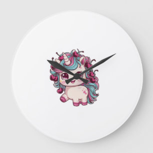 Cool kawaii eenhoorn met kersen T-shirt met lange Grote Klok